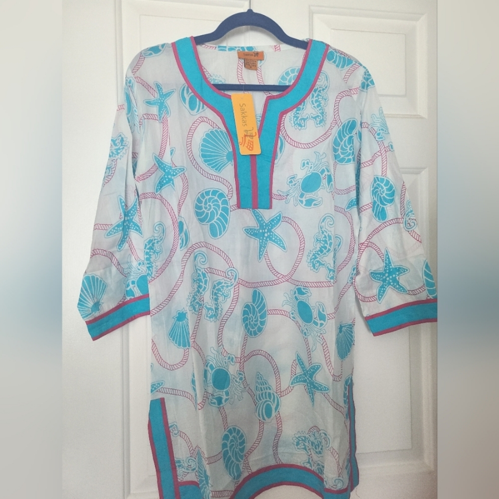 New Sakkas Blue long Sleeve Blouse Tunic M - Picture 1 of 4